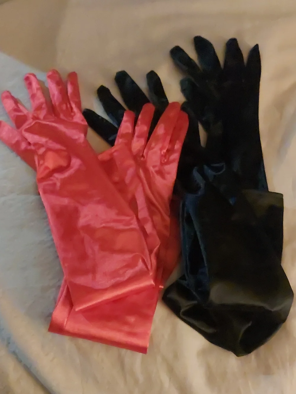 Pair of Satin Opera Gloves — Red & Black